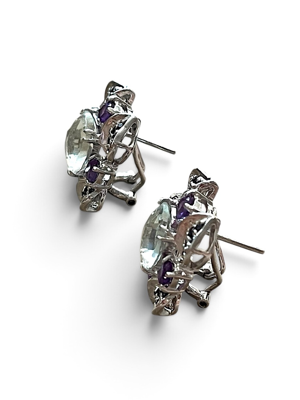 Sterling Silver Amethyst And Prasiite Floral Cluster Stud Earrings - Picture 3 of 4